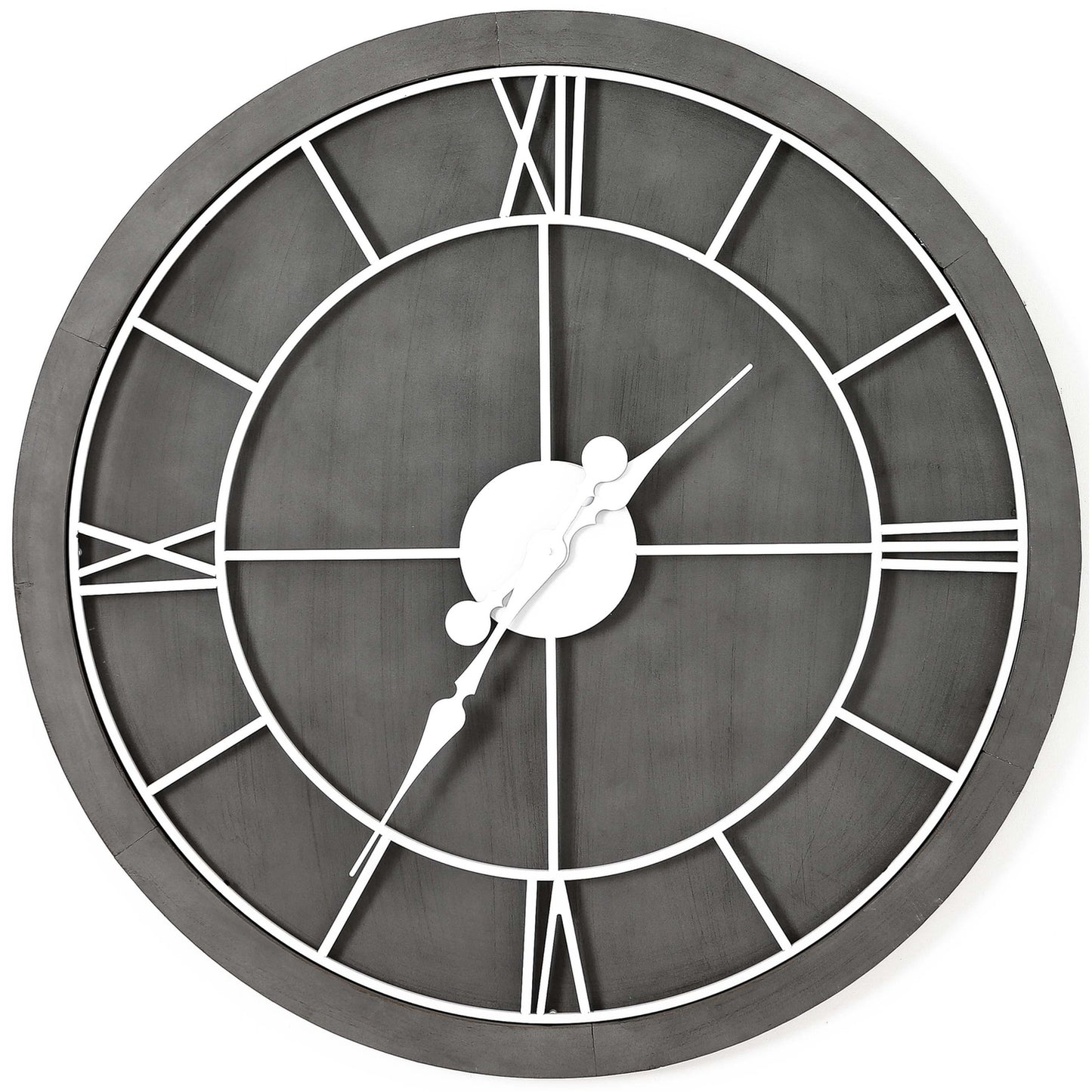 GREYLARGEWALLCLOCKSILVERROMANNUMERIALS