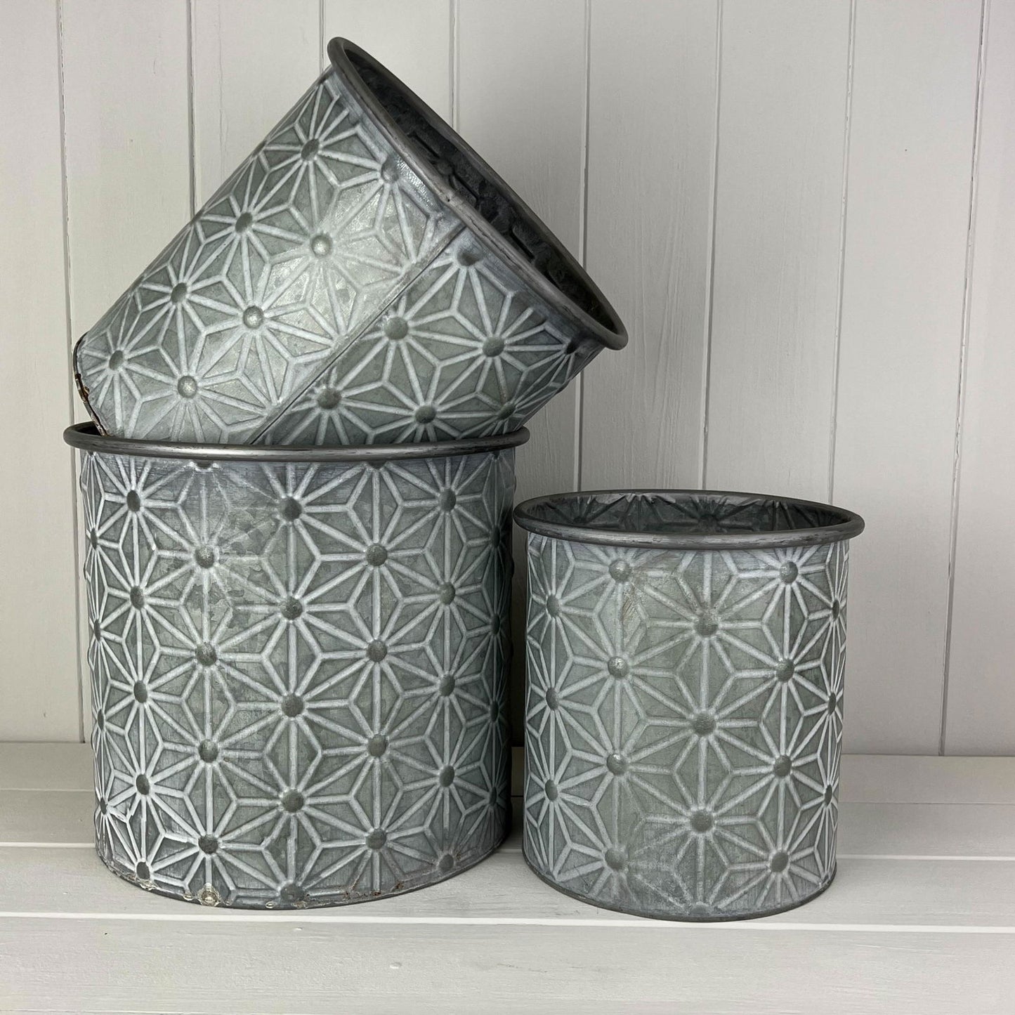 Embossed Daisy Designed Planters Set