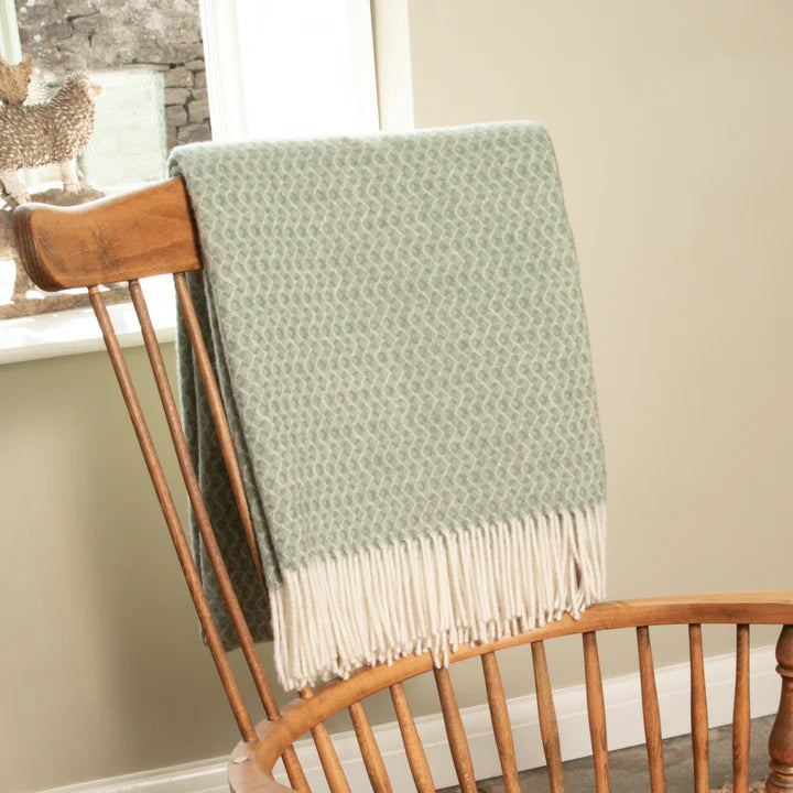 Cable Pattern Green Wool Blanket