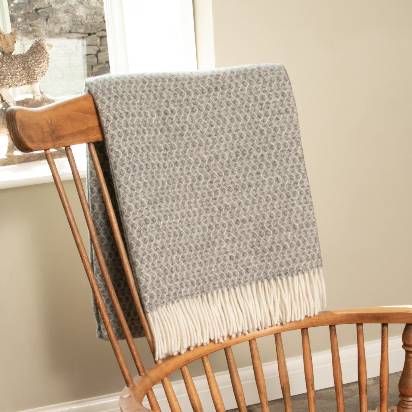 Cable Pattern Grey Wool Blanket