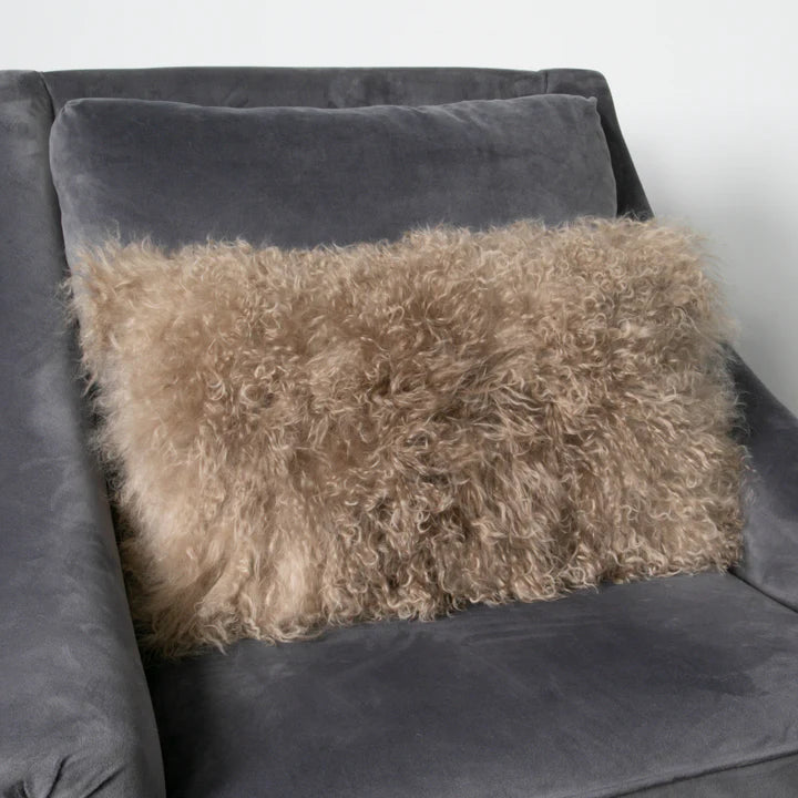 Light Brown Curly Sheepskin Cushion