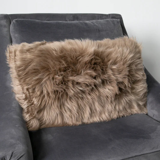 Light Brown Long Hair Sheepskin Cushion