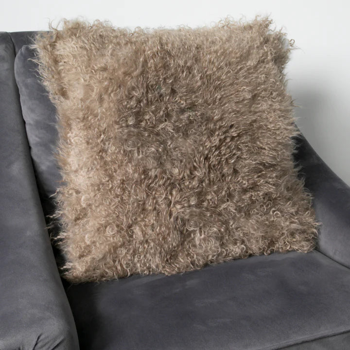 Light Brown Curly Sheepskin Cushion