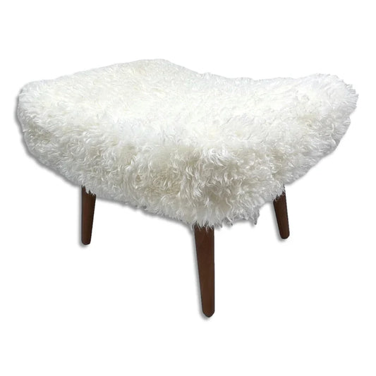 Shearling Sheepskin White Footstool