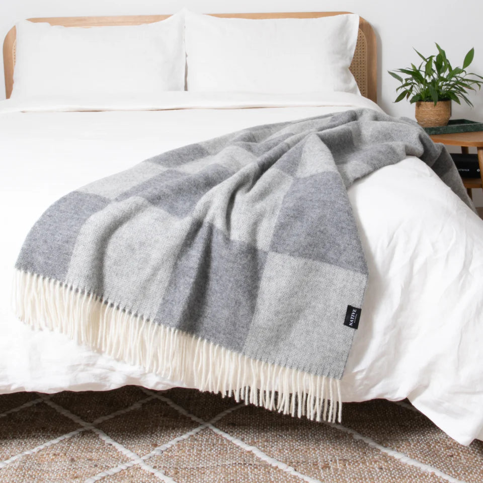 Checkerboard Grey Wool Blanket