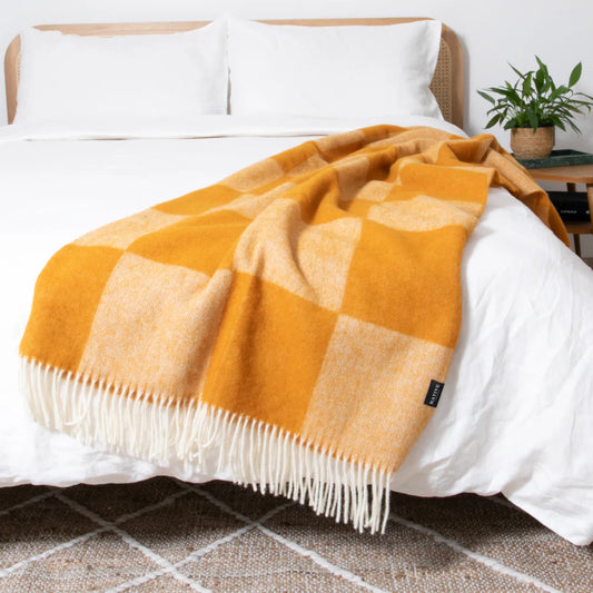 Checkerboard Orange Wool Blanket