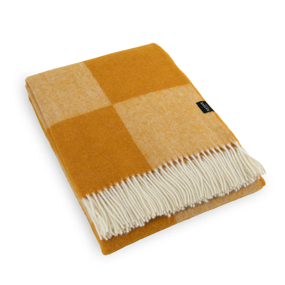 Checkerboard Orange Wool Blanket